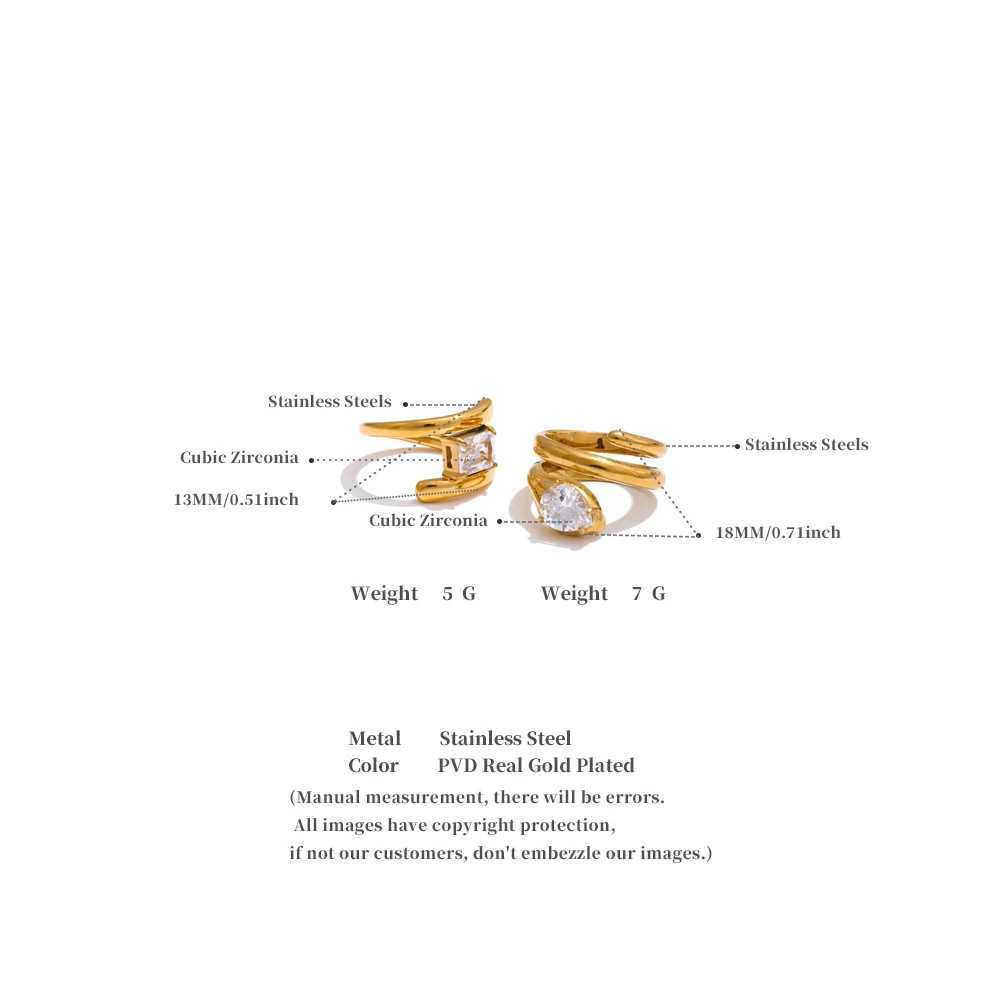 Yhpup 678# AAA Shiny Cubic Zirconia Snake Geometric Golden Ring Rust Proof Stainless Steel Premium Jewelry 18K PVD Plated W250606