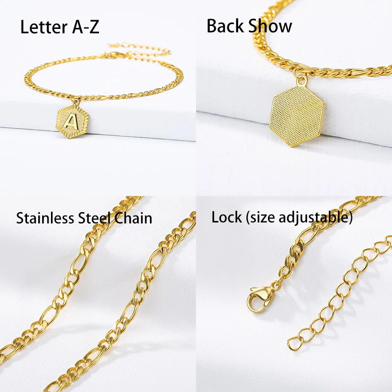 AZ Initial Letter Anklets For Women Stainless Steel Anklet 21cm 10cm Figaro Chain Summer Beach Accessories Jewelry Gift 2023 250528