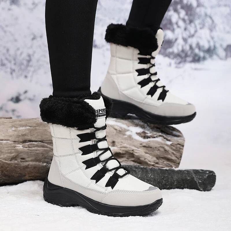 Ddmyoutdoor Women Winter Versatile High Quality Platform New Work Lace Up Snow Boots Outdoor Anti Slip Casual Warm Plush Cotton Shoes Outdoor Shoes