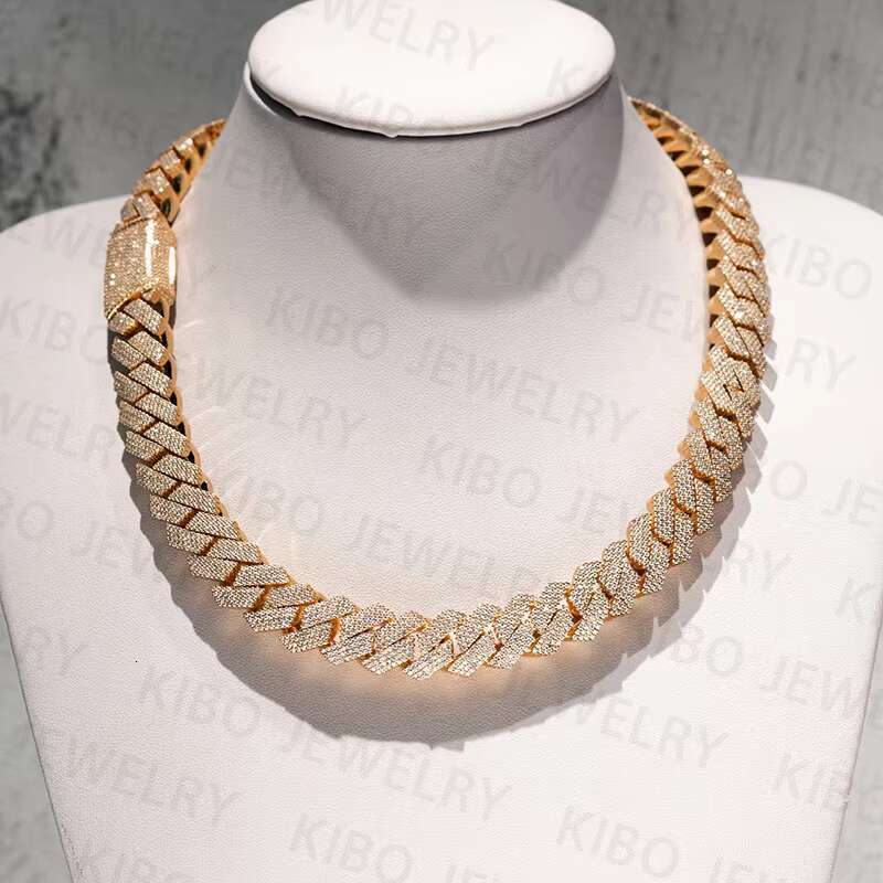 Thickness Rose Gold Yellow Gold Plated 14mm Iced Out Cuban Link Chain 925 Silver Cuban Moissanite Chain