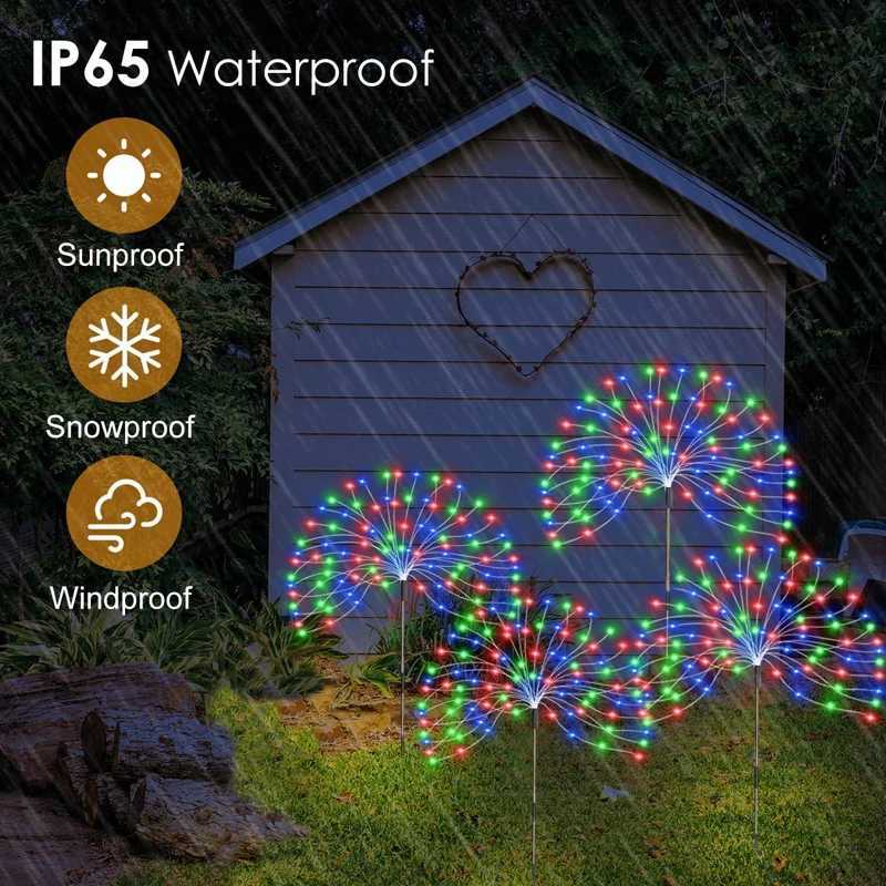LED Solar Power Lights Firework Garden Decoration Fairy Lights Waterproof Outdoor Dandelion Lawn Lamp For Patio Path XJ250606