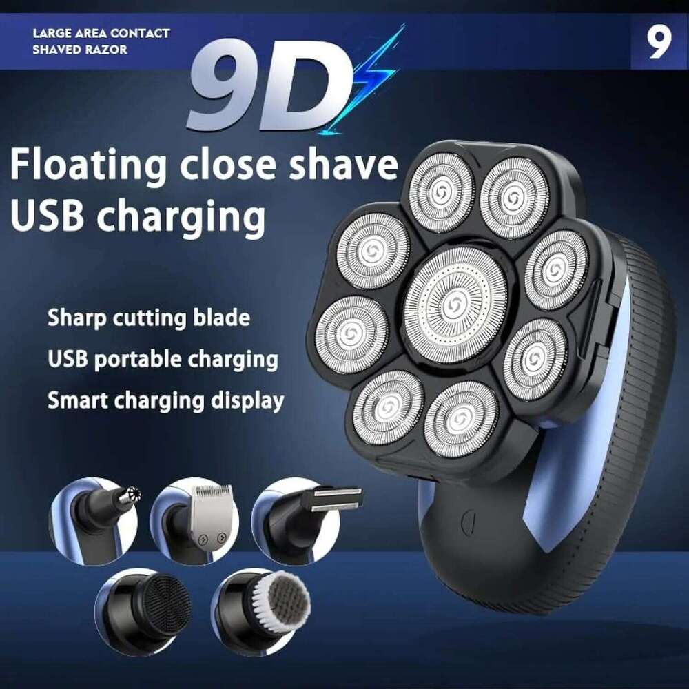 Electric Shaver For Men 9D Independently Floating Cutter Head Waterproof Razor Multifunction USB Charging