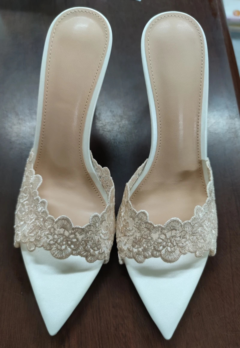 Summer Womens High-heeled Sandals Sexy and Comfortable Lace Embroidered Shoes Mules Banquet Shoes 250603