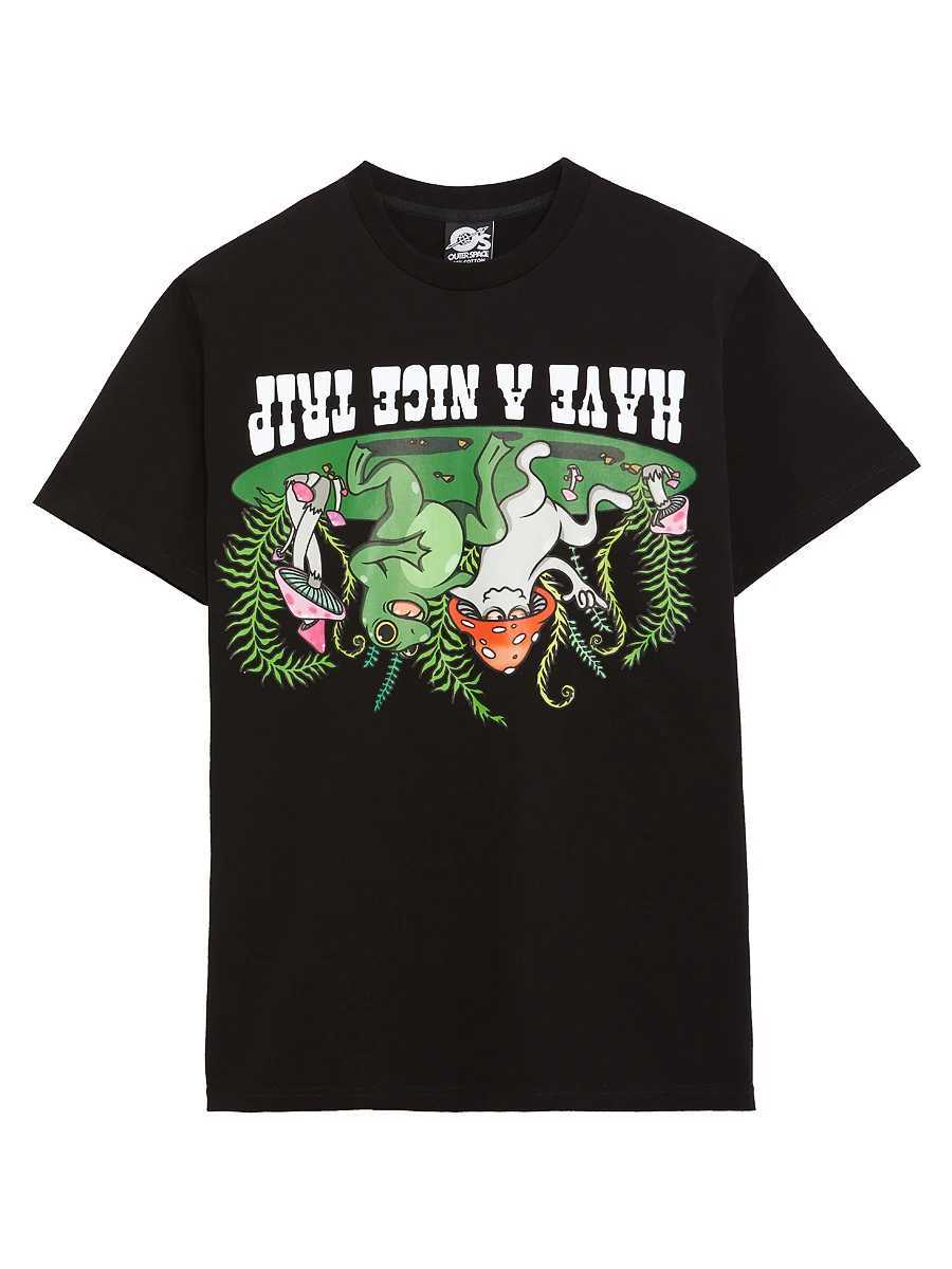 Upside Down World Printed American Short Sleeve T-Shirt Couples Half Sleeve Tops Mens and Womens Streetwear X250607