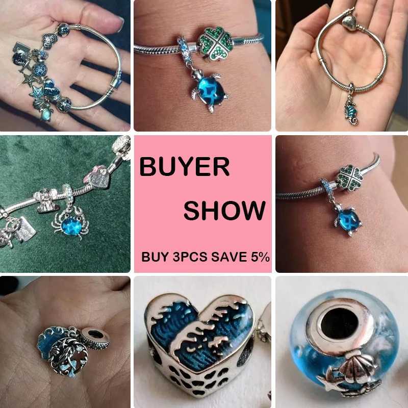 Original Ocean Series Fit 3mm Bracelet 100% Authentic 925 Sterling Silver Turtle Crab Mermaid Charm Beads DIY Jewelry GiftXJ250607