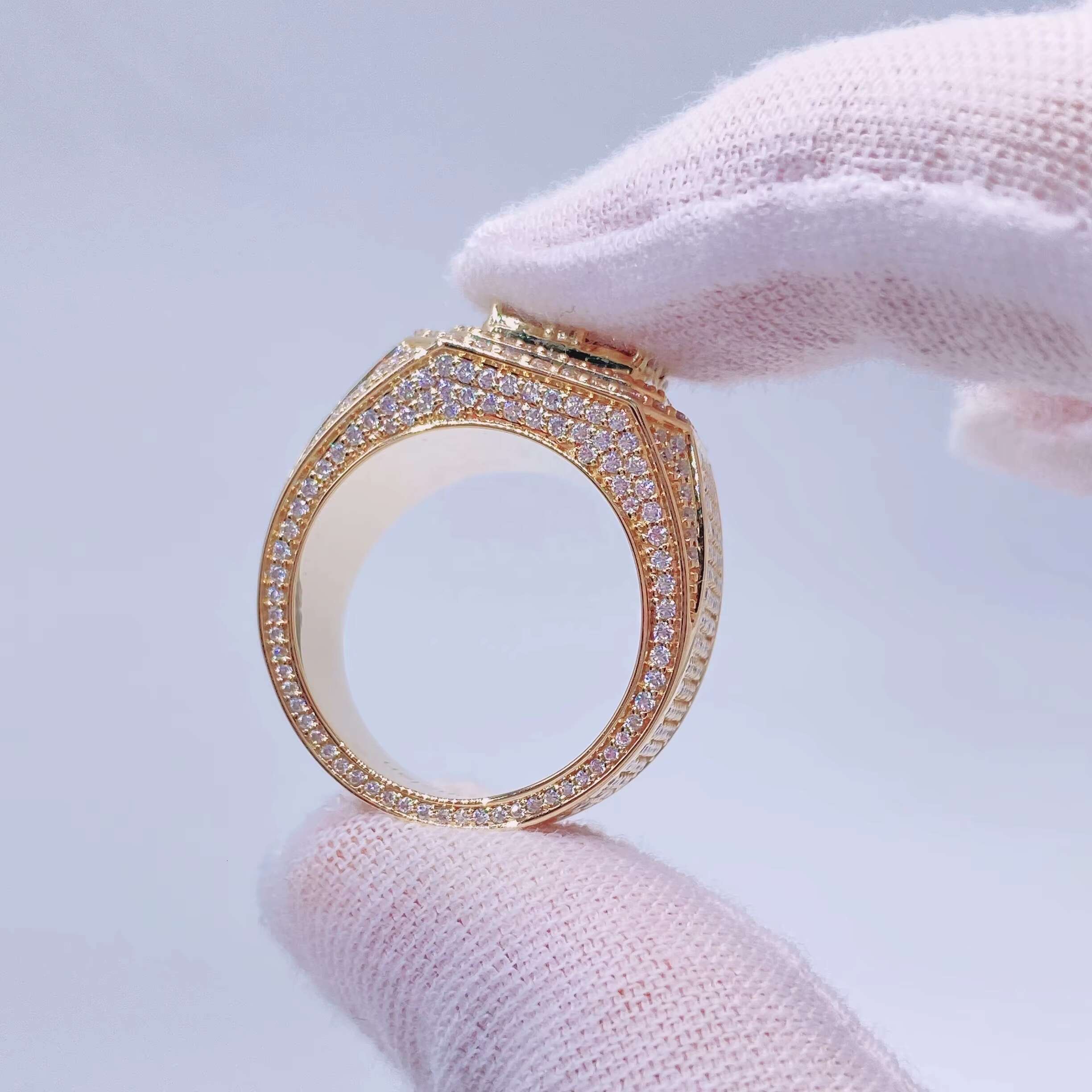 Luxury Hiphop Real 10K Solid Gold Full Iced Out Moissanite Diamond Men Rings