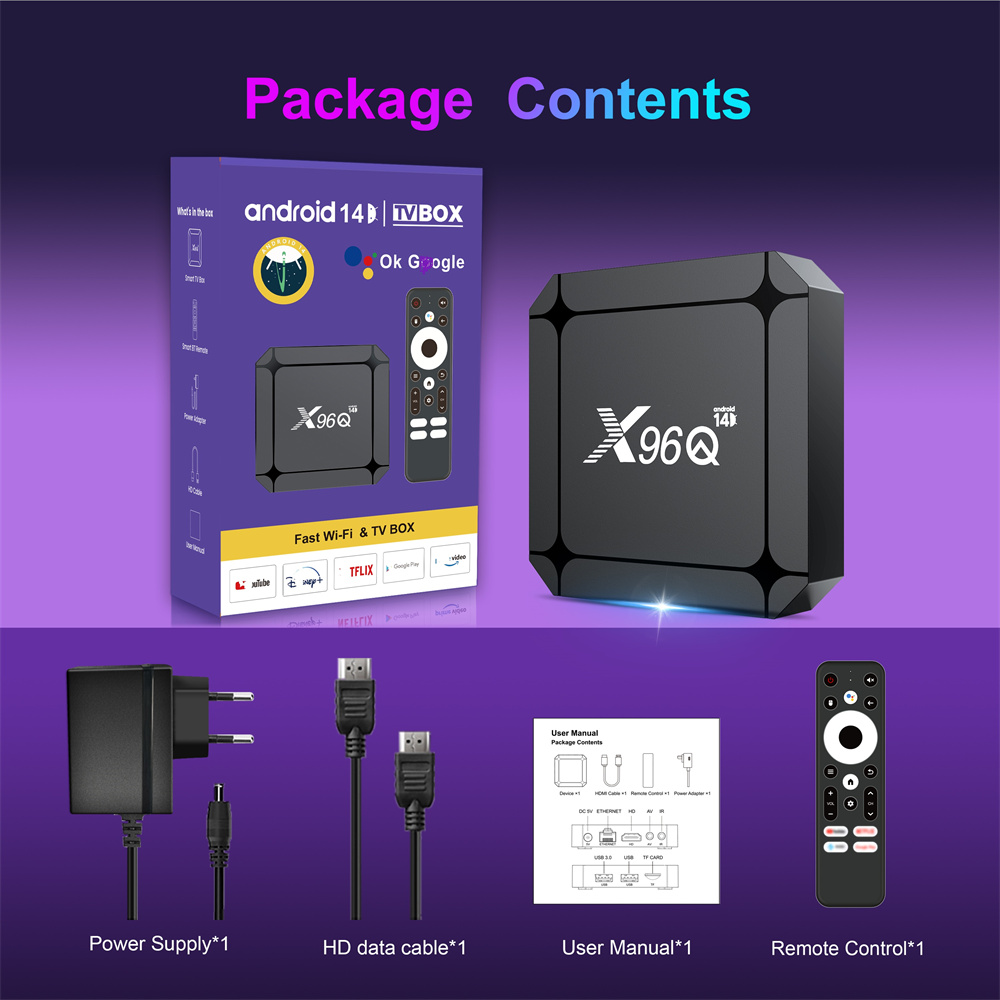 USB3.0 WiFi6 2G 16G Internet TV Set Top Box X96Q RK3518 Android 14 TV Box 4K HD Smart Media Player 100M X96Q PRO Smart TV BOX