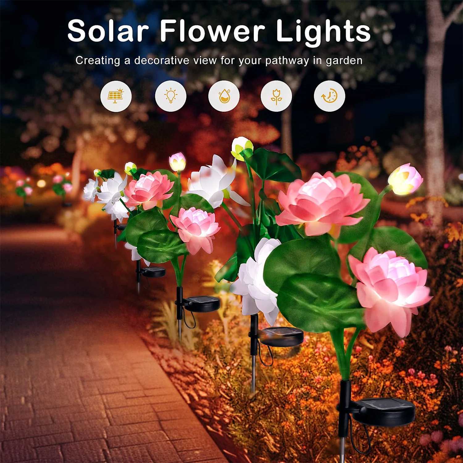Lotus Solar Lamp Ground Outdoor Waterproof Yard Power LED Artificial Flower Light for Courtyard Landscape Garden Decoration XJ250606