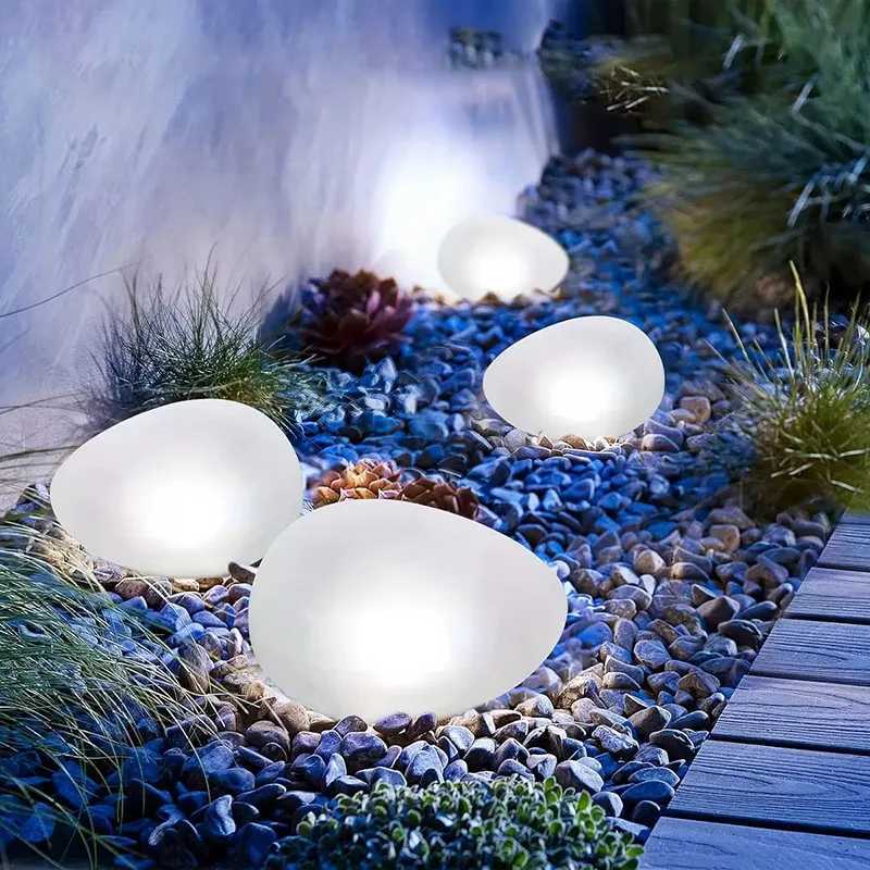 Solar Outdoor Stone Lamp Frosted Glass Ground Lamp Garden Green Pebble Lamp Wireless Decorative Garden Lawn Courtyard Lamp XJ250606