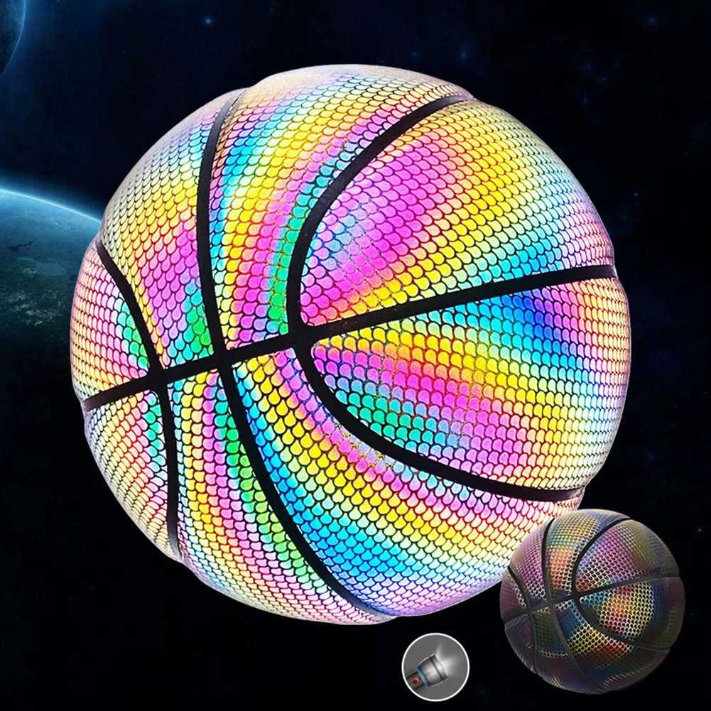 PU Basketball Reflective Ball Glowing Durable Basketball Luminous Basketballs Gifts Toys For Indoor Outdoor Night Game XJ250606