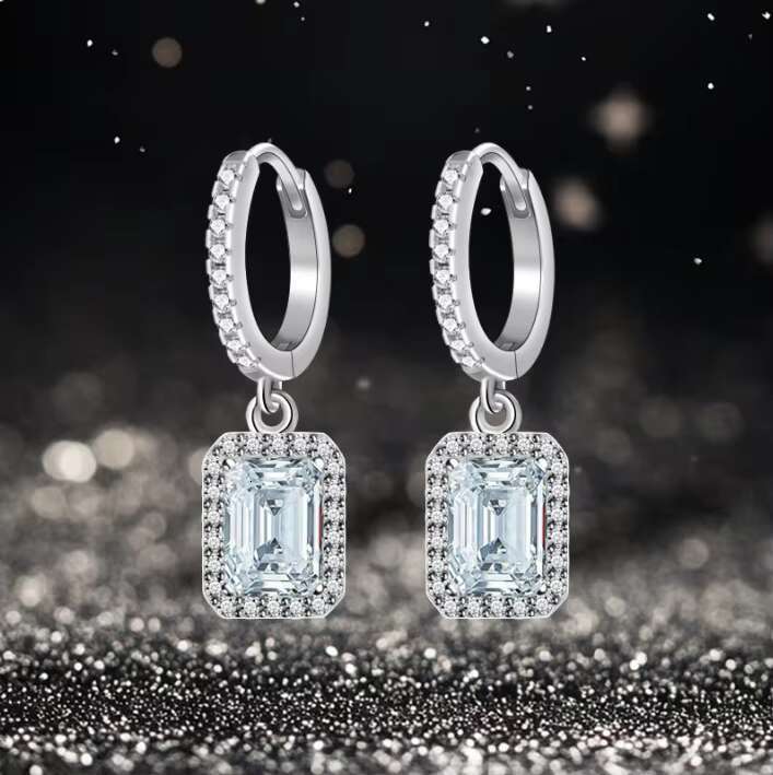 Rectangular Earrings Moissanite Earrings Silver Earrings Manufacturers for Sale