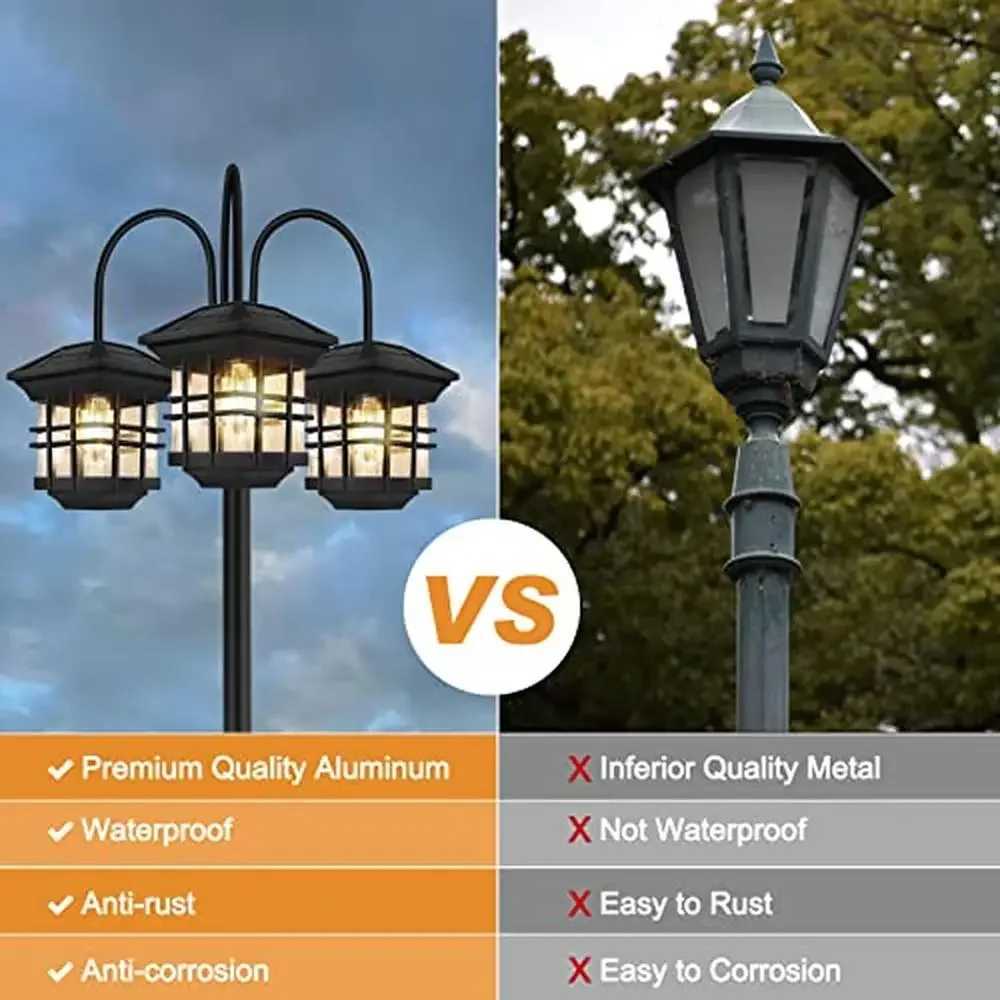 3-Head Solar Street Light Aluminium Waterproof Outdoor Lamp Post Energy-Efficient Garden Lighting Automatic Dusk to Dawn Black W250607