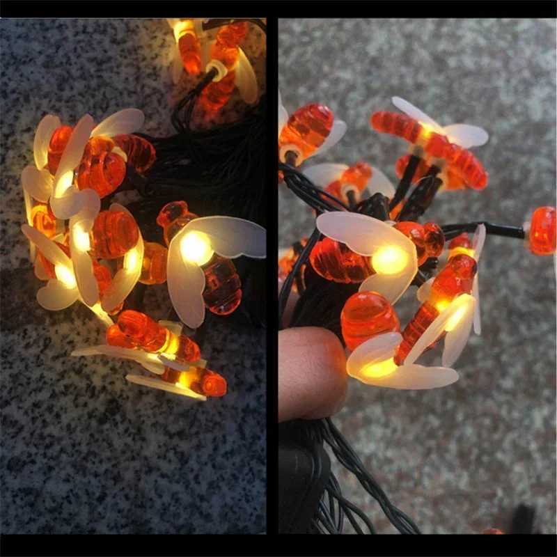 Honey Bee LED Light String Solar Garland Lamp Outdoor Garden Summer Yard Wedding Holiday Party Decoration Landscape LightingXJ250606