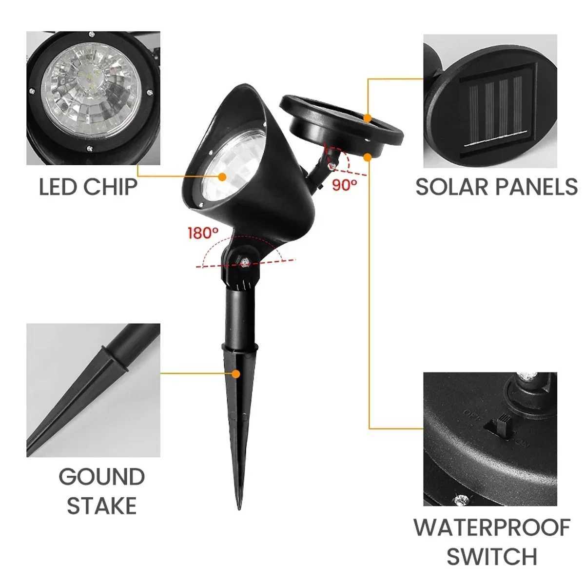 Outdoor LED Solar Spotlight Garden Lights Landscape Decoration IP65 Waterproof for Lawn Courtyard Pathway Tree Separately Lamp XJ250606