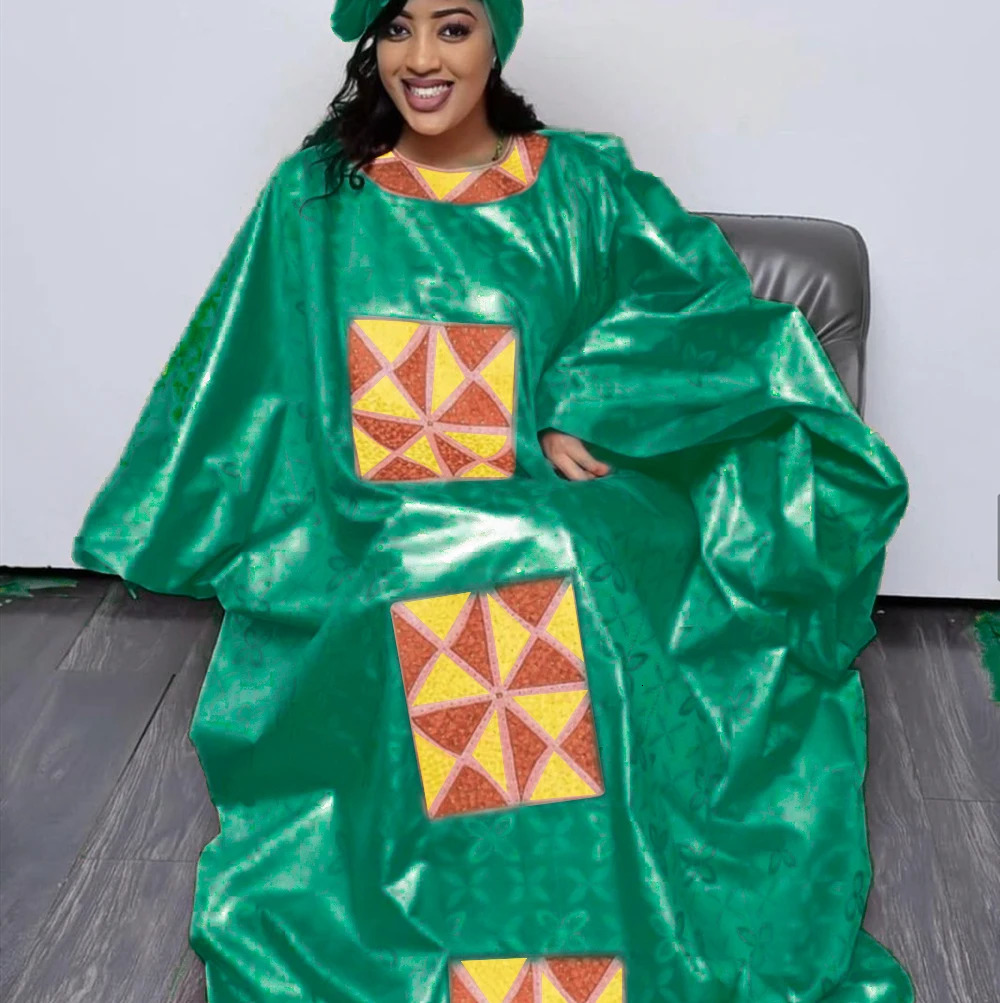 African Attire For Women Bazin Riche Embroidery Plus Size Elegant Party Church Dress 250603
