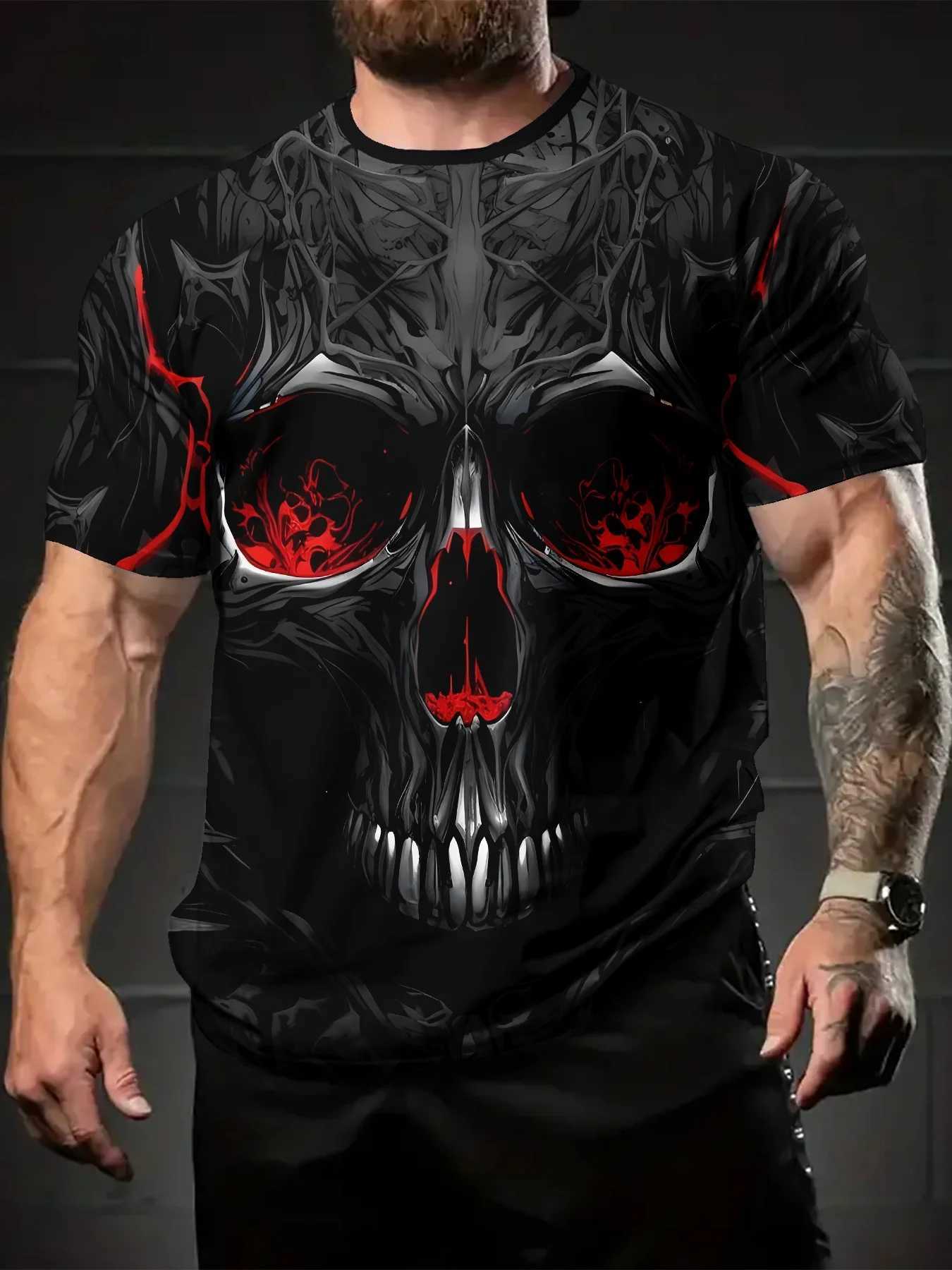 Mens Short Sleeve Tee 3D Skull Print Tops Crew Neck T-Shirts Summer Oversized T-Shirt Hip Hop T-Shirts for Men Luxury T-Shirt W250607