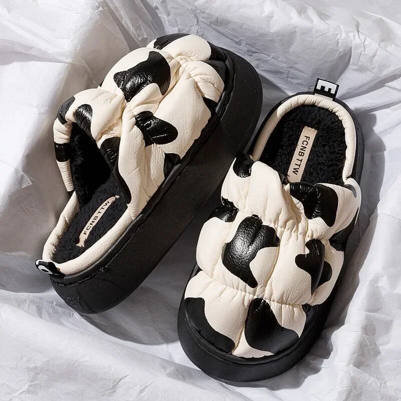 Ddmyoutdoor Women Shoes Cotton Autumn Winter Warm Platform Waterproof Non Slip Indoor Home Plush Slippers Cow Pantuflas Mujer Beach outdoor shoes
