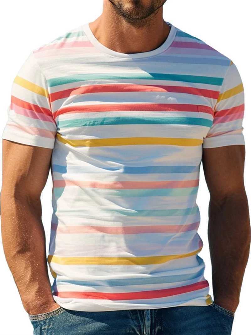 Retro Stripe Graphic T Shirts For Men Fashion Summer Short Sleeve 3D Printed T-shirts Trend Streetwear Oversized Pullovers Tees W250607