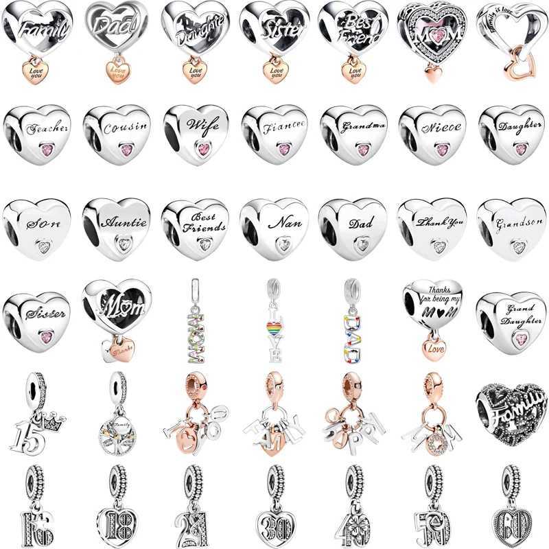 16 18 21st Celebration Family Tree Mum Dad Daughter Sister Hearts Charm Beads Fit Original 925 Silver Bracelet DIY Jewelry XJ250607