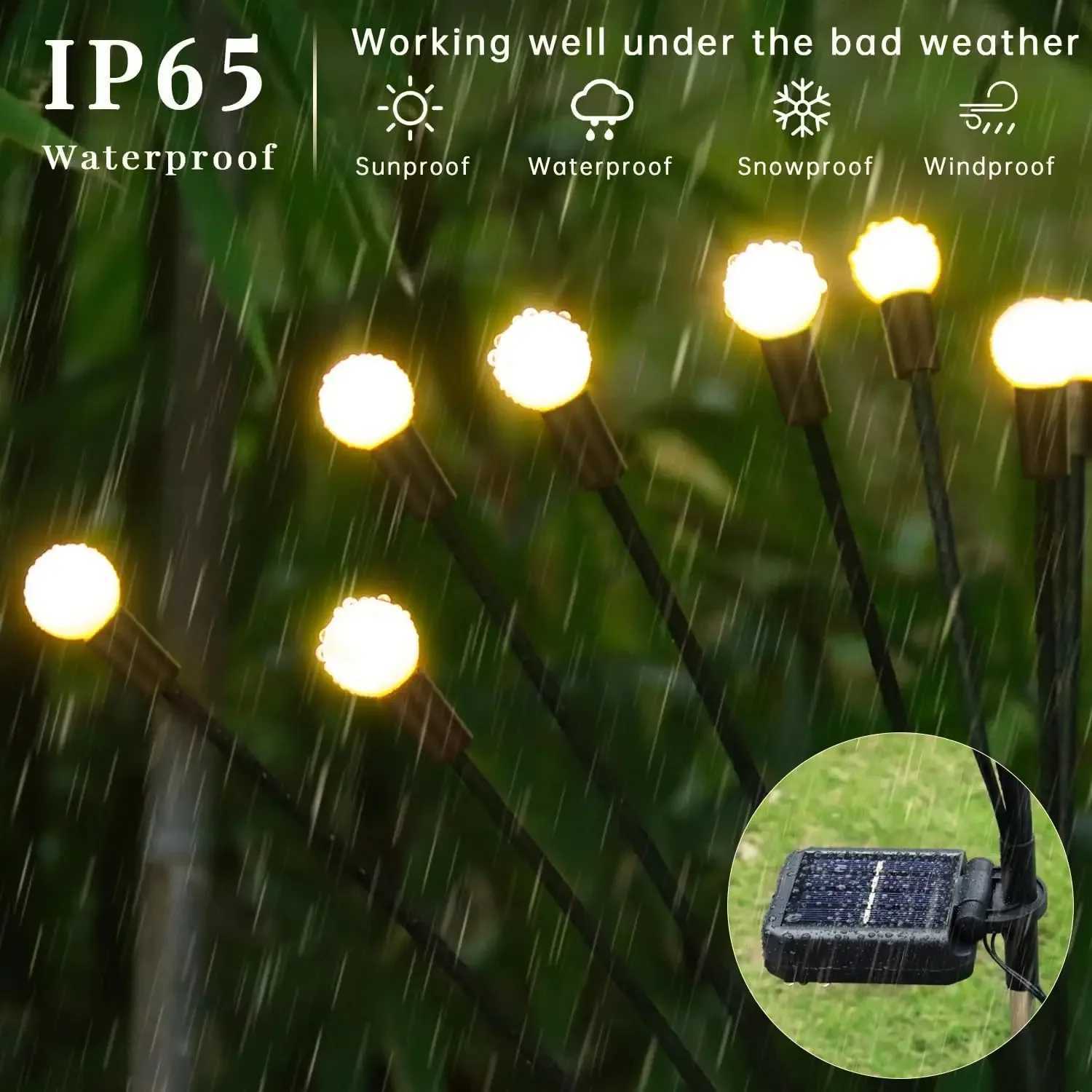 LED Solar Firefly Lights Outdoor Sun Powered Light Energy Saving Garden Home Lawn Fairy Light Landscape Lamp Atmosphere Lamp XJ250606