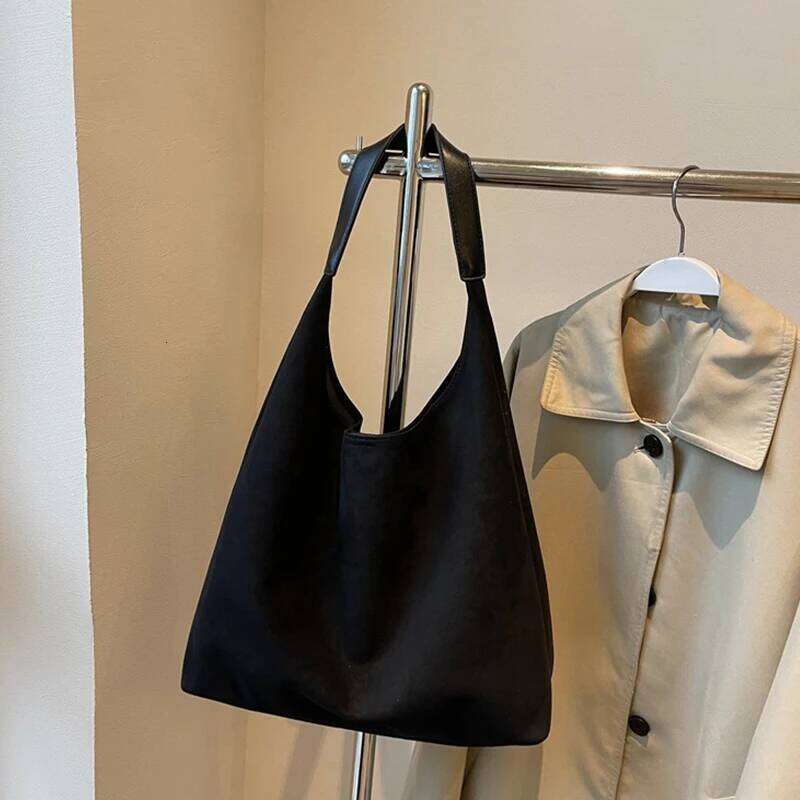 Autumn and Winter Vintage Women's Large Capacity Suede Shoulder Solid Color Simple Versatile Bucket Bag