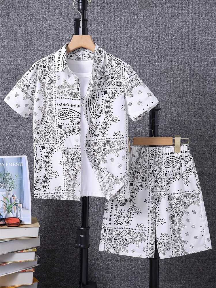 2025 Summer Mens Short-sleeved Shirt Set With Palm Tree Print Hawaiian Beach Vacation Style Mens Shirt Set W250609
