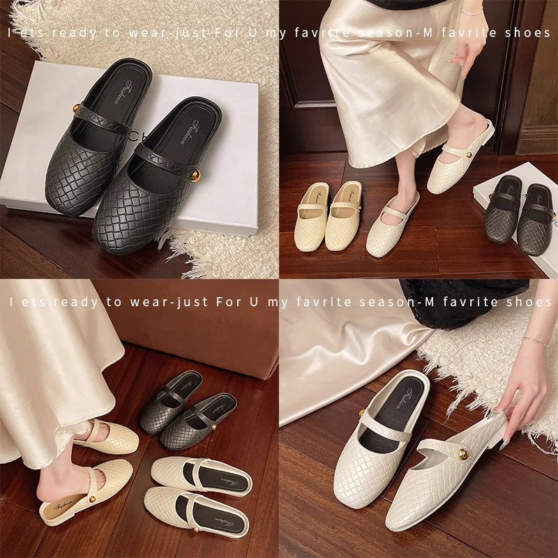 French Fashion Pearl Lazy Baotou Half Slippers Summer Internet Celebrity Style Outerwear Soft And Lightweight Cool 250603