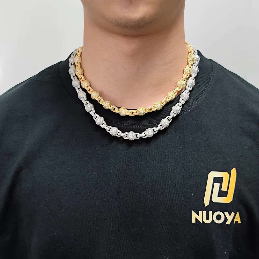 European and American Hip Hop Jewelry S925 Silver Moissanite Bubble Bead Chain Necklace Hot Selling Mens Necklace