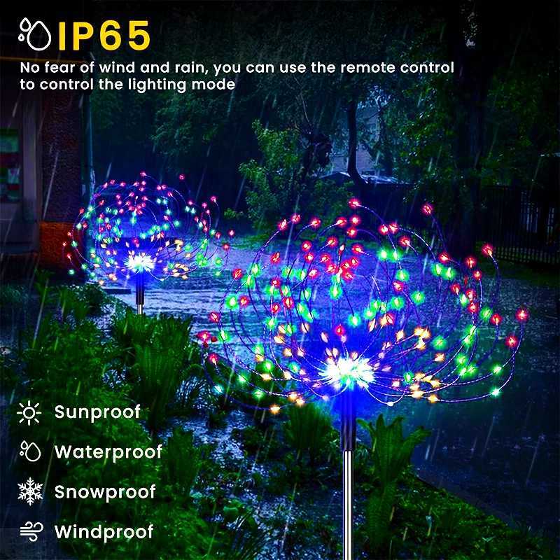 Outdoor LED Solar Pathway Lights Waterproof Garden Decor Fireworks Dandelion Lawn Lamp For Patio Balcony Walkway Yard W250607