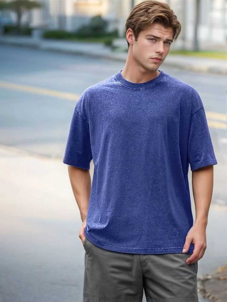 Summer Mens Washed T-Shirts 230G Heavy Cotton Vintage Faded Color Oversized Unisex Basic T Short Slve Loose Workout Tops X250607