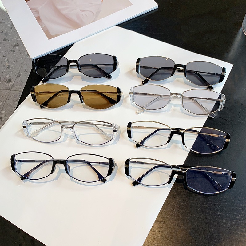 Modern Small Frame Slimming Metal Sunglasses High-end Sun Blue Light Blocking Non-prescription Glasses