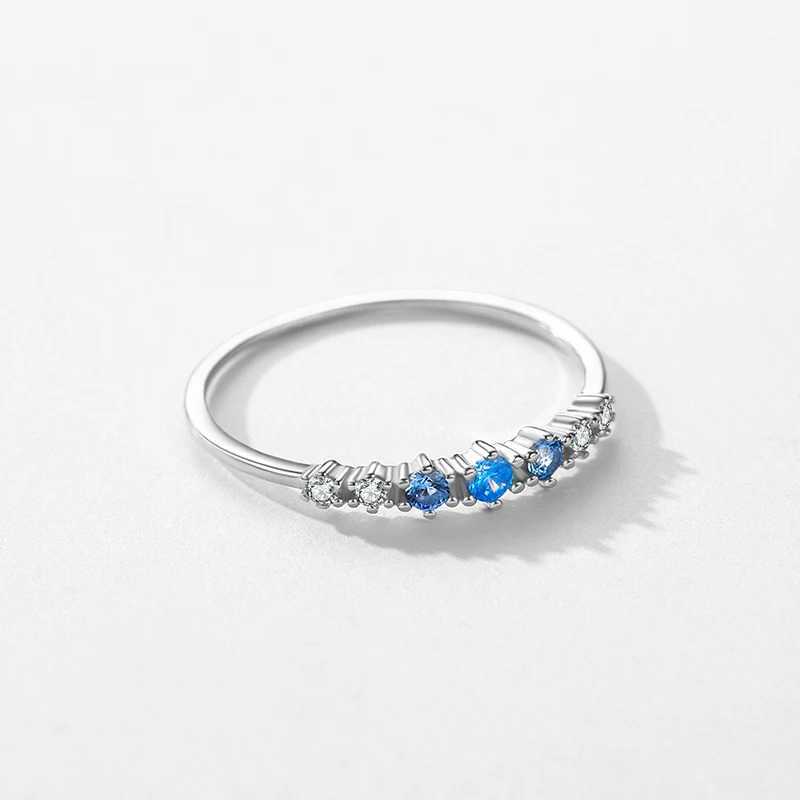 Modian 925 Sterling Silver Simple Stackable Fashion Thin Finger Ring Charm Blue Zirconia Rings For Women Wedding Fine Jewelry XJ250606