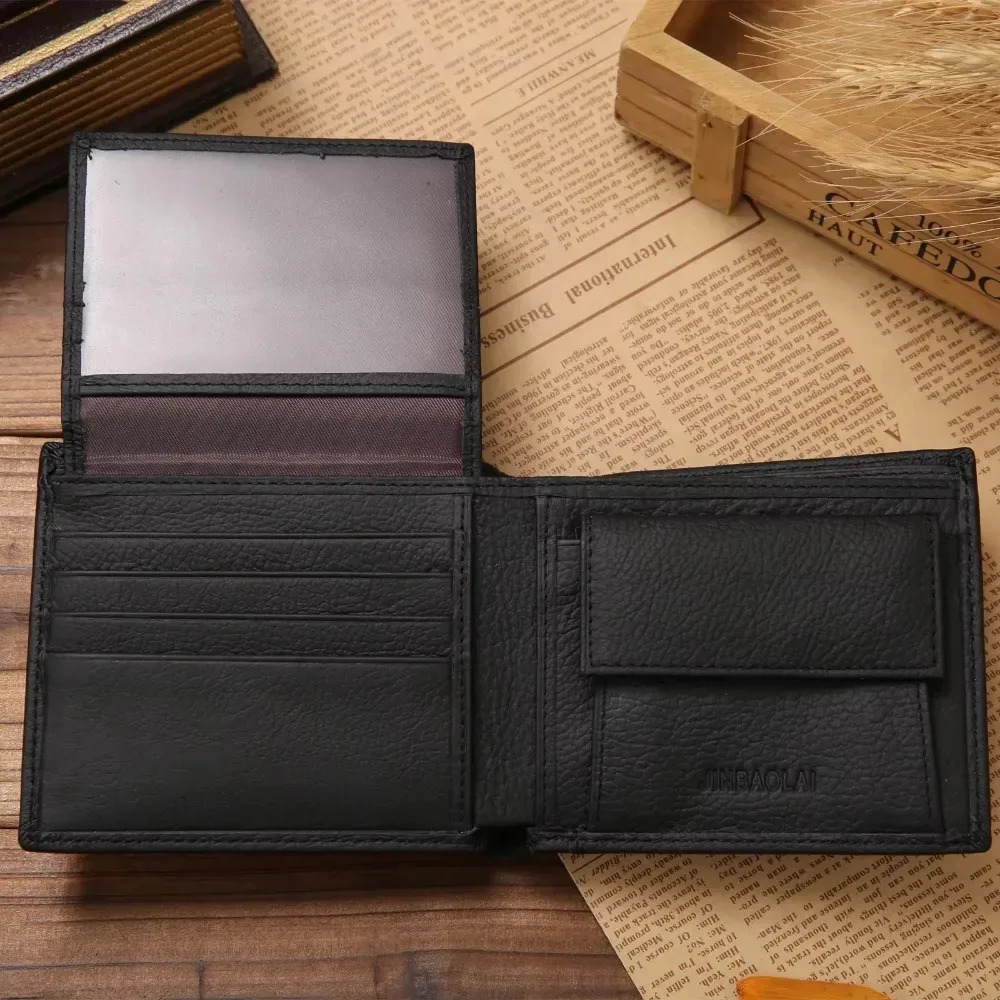 Genuine Leather Mens Wallet Premium Product Real Cowhide Wallets For Man Short Black Walet Portefeuille Homme Short Purses 250605