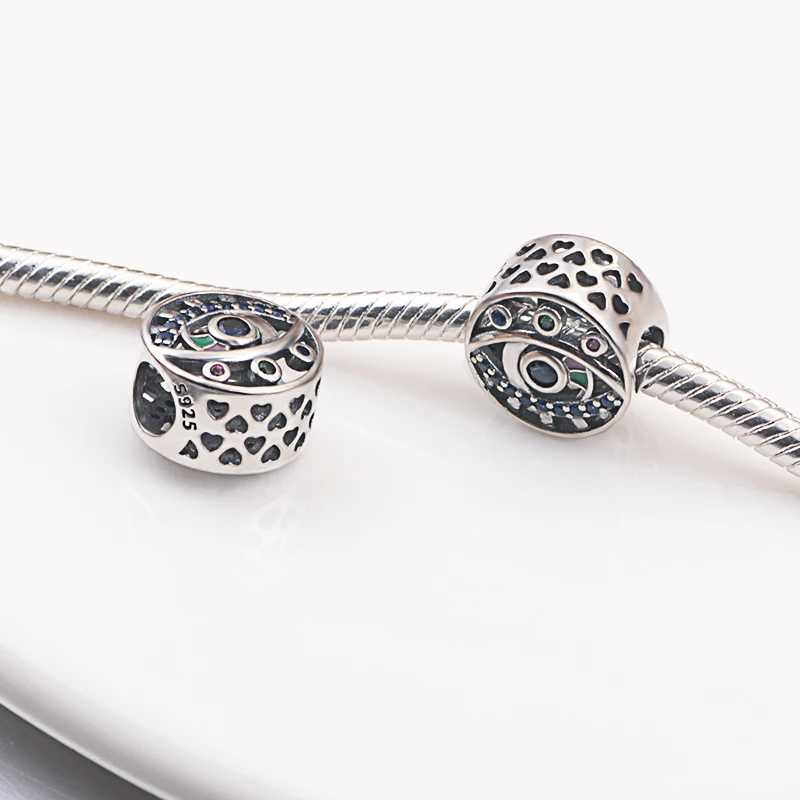 New 925 Sterling Silver Colorful Shiny Round Flower Evil Eye Charms Beads Fit Pantaro Bracelet Original Jewelry Pendants Gift XJ250607