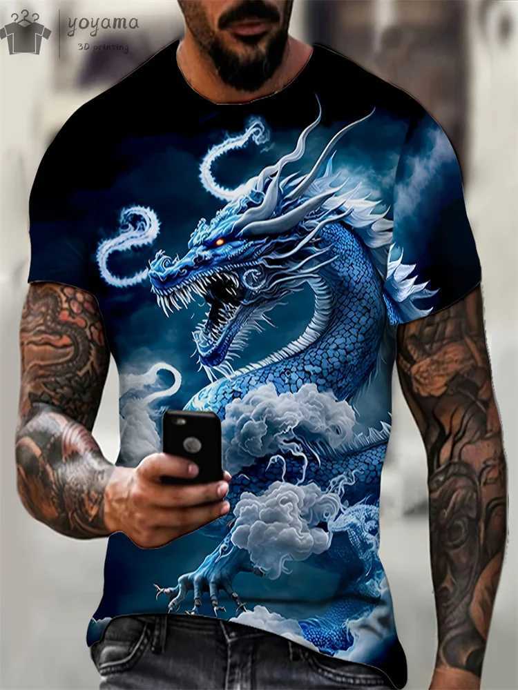 Dragon Print Clothes Men Funny Mens Summer Clothes T-shirt Men Short Sleeve Tee Dragon Graphic T-shirts Personalized T-shirt W250607