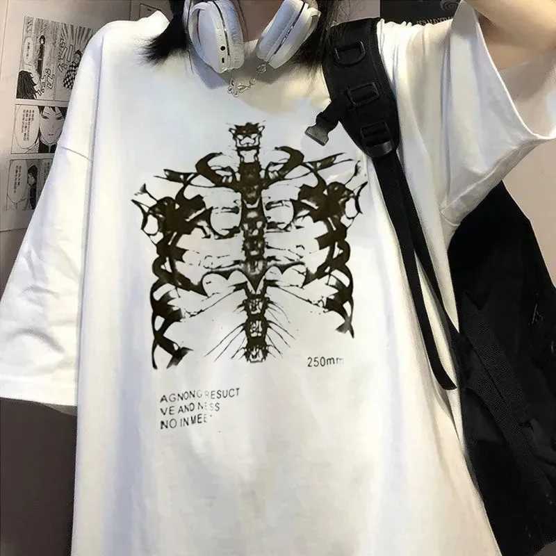 Y2k Harajuku Skeleton Print T-shirts for Gothic Hip Hop Streetwear Men Women T Shirt Summer Black Goth Clothes Short Sleeve Tees W250607