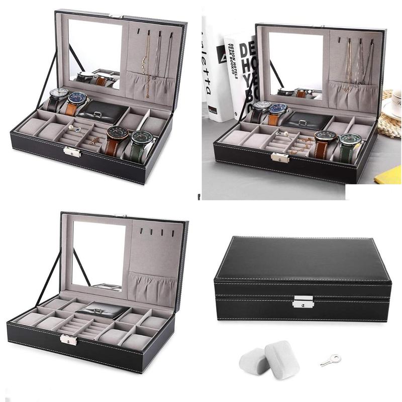Jewelry Boxes Leather Watch Box 8 Mens Organizer Display Drawer Lockable Case Slots Rings Tray With Lock Mx200810 Drop Delivery Packa Dhup0