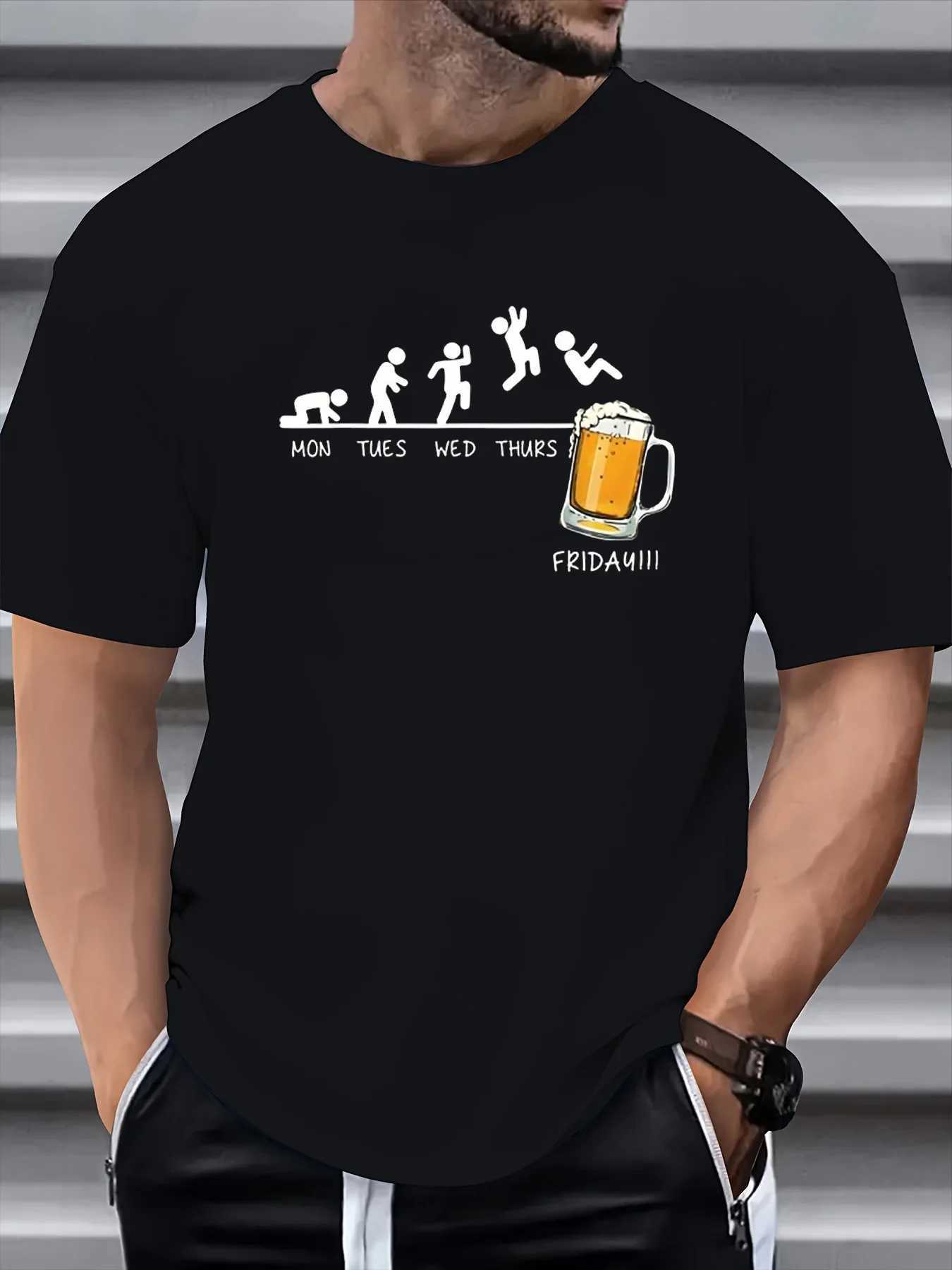 Mens Summer 00 Cotton Fashionable Casual Loose Plus Size Jumping In Beer Printed Sports Round Neck Short Sleeve T-shirt Top W250607