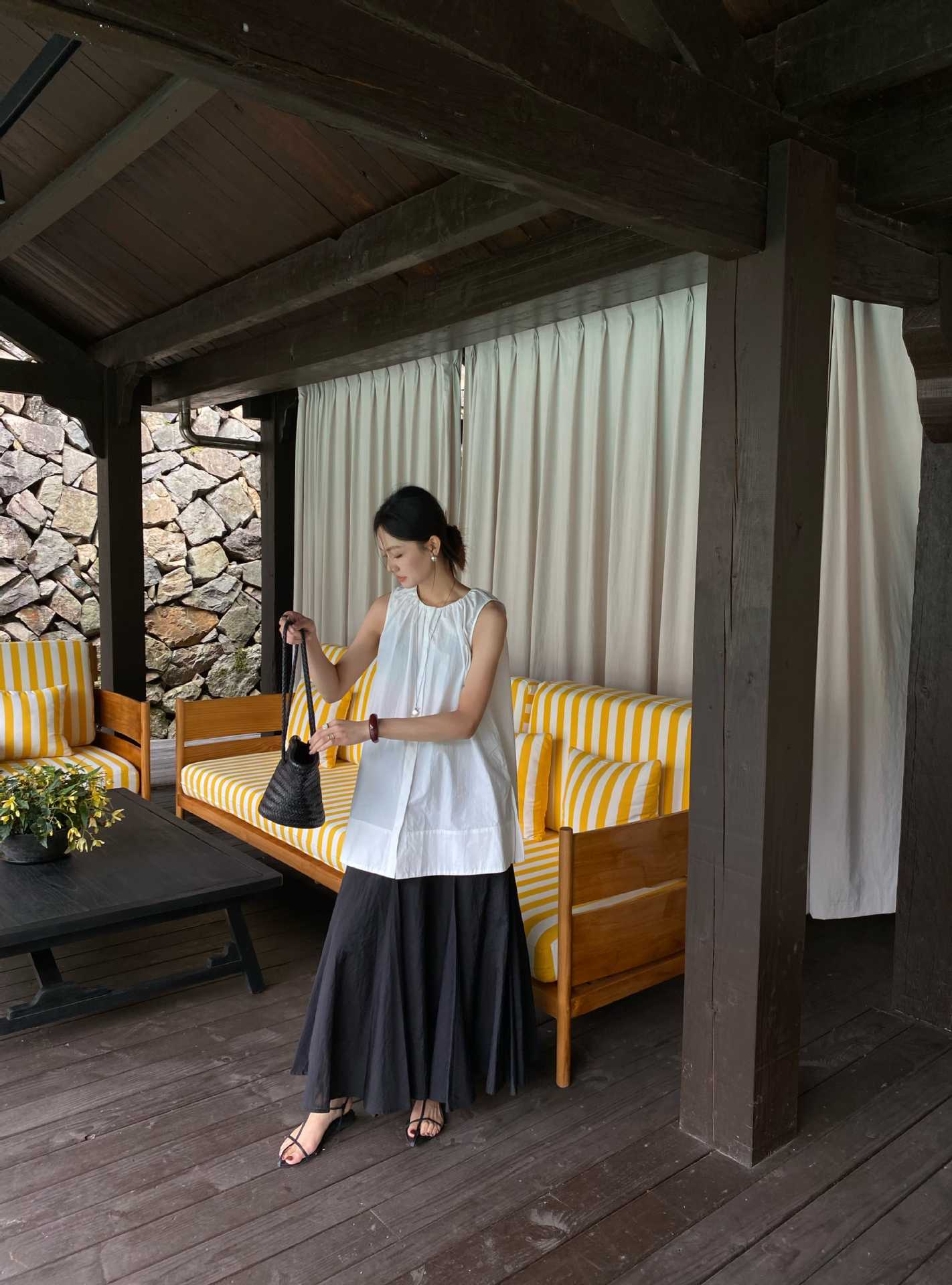 GC190 High-grade sense large swing elastic high waist skirt loose and tall student leisure vacation versatile long skirt