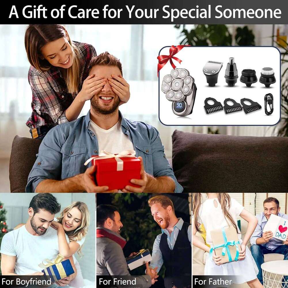 9 For Men 9D Upgraded 6-In-1 Shaver Waterproof Bald Head Shavers Wet/Dry Use Rechargeable Razor