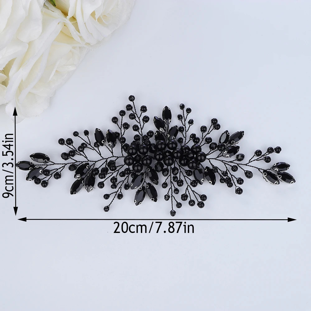 Pearl Rhinestone Wedding Hair Accessories Black Party Bridal Headband for Women Trendy Bride Headpiece Handmade Ornament Tiaras 250529