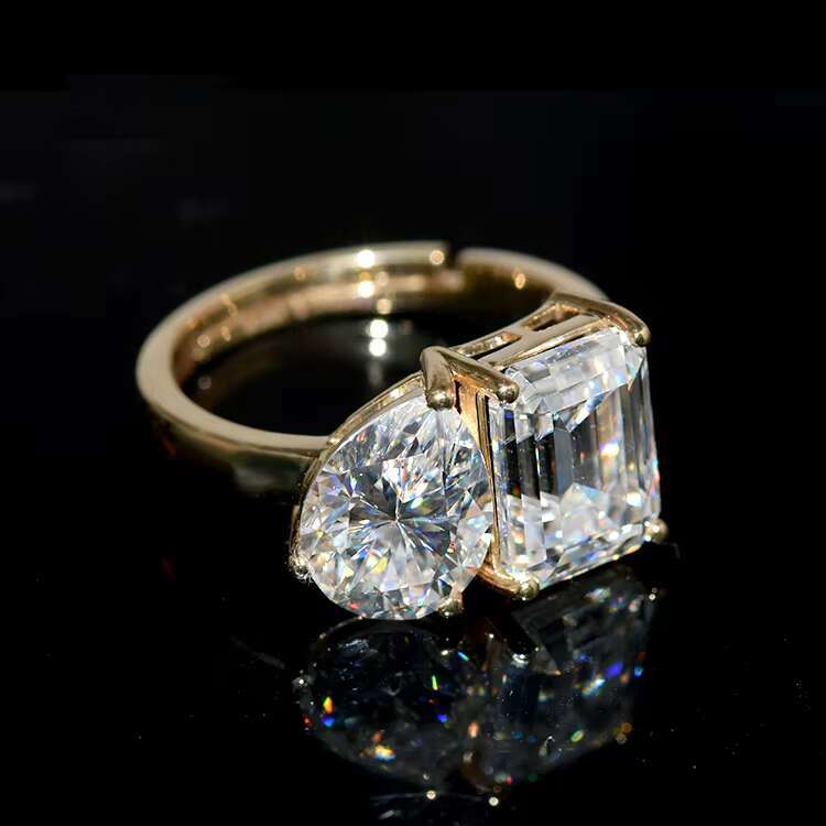 Custom Luxury Jewelry 18K Yellow Gold 3ct Emerald Cut VVS Moissanite Diamond Rings Moissanite Loose Engagement Women Men Ring