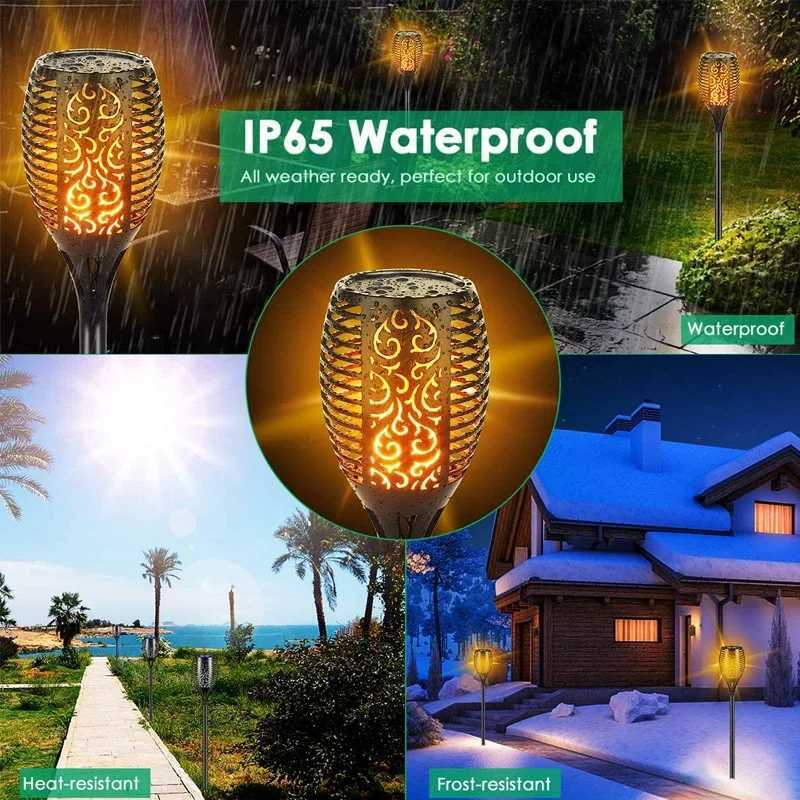 12/33/96LEDs Solar Flame Torch Light Flickering Light Waterproof Garden Decoration Outdoor Lawn Path Yard Patio Floor Lamp XJ250606