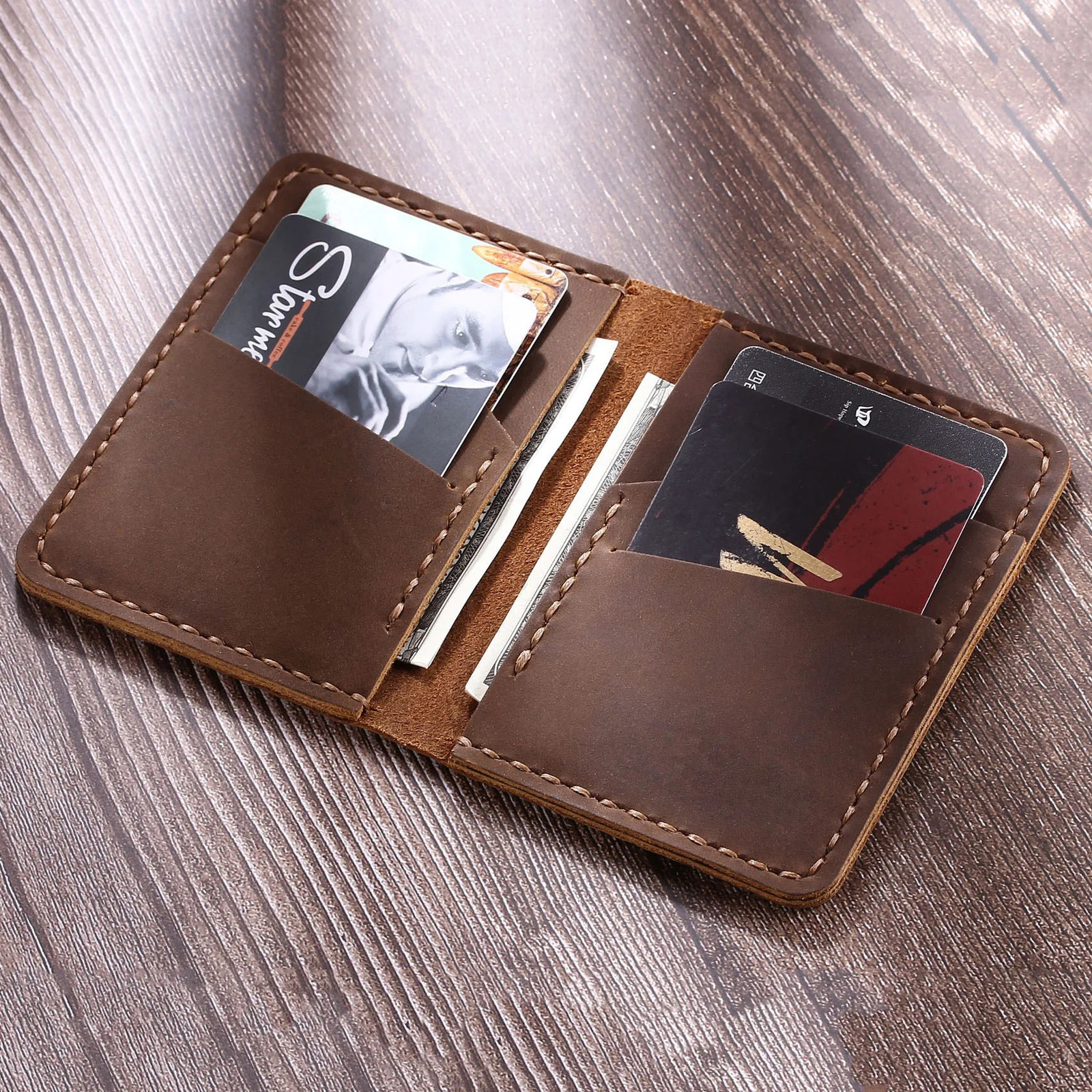 Handmade Leather Credit Card Holders Crazy Horse Leather Wallet for Cards Genuine Leather Bank Cardholder 250605