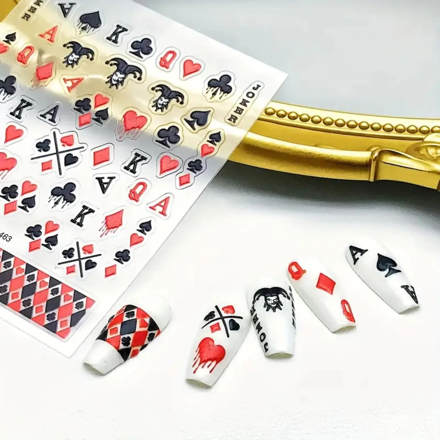 Poker Nail Art Stickers 5D Embossed Playing Card Decoration DIY for Manicure Suit n Decals SelfAdhesive Supply 250605