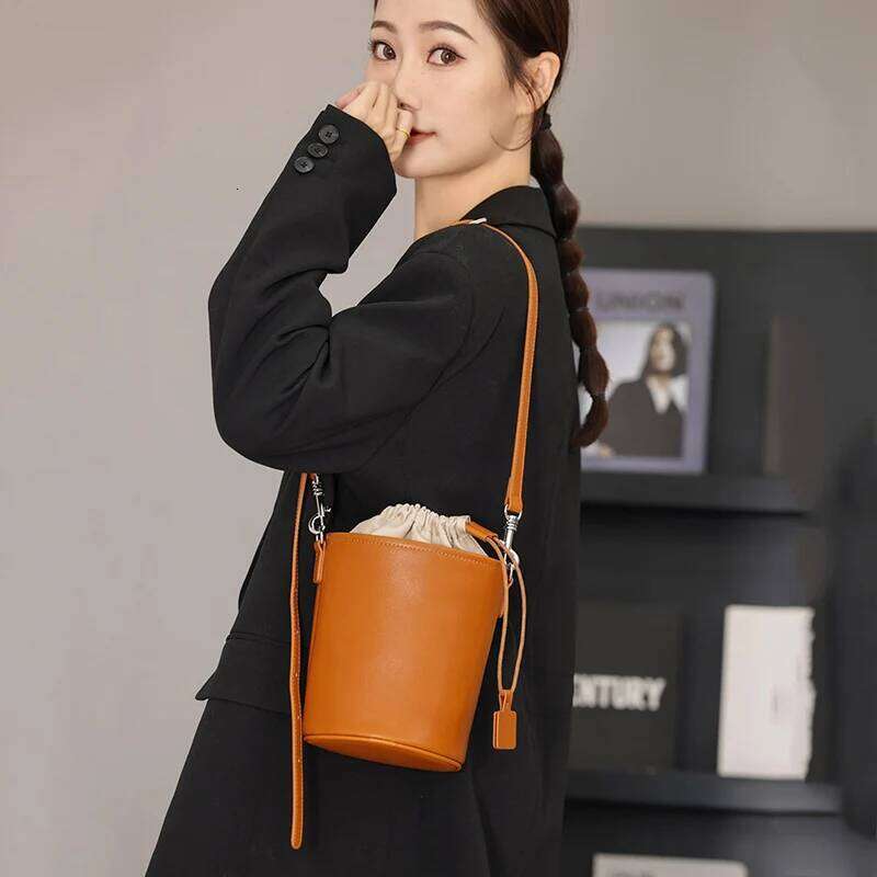 2024 Summer New Fashion Cylinder For Women Split Leather Mini Underarm Shoulder Bag Lady Small Cross-Body Messenger Handbag 2025/06/06