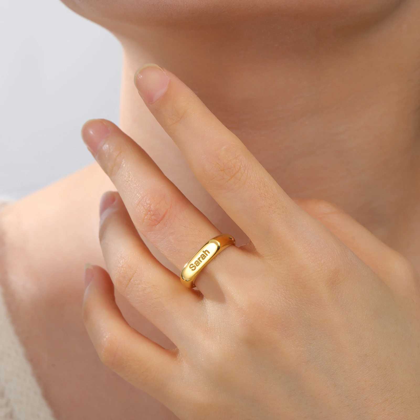 COOLTIME Custom Engraved Name Men Ring Stainless Steel Personalized Signet Monogram Women Rings Jewelry Birthday Gift W250606