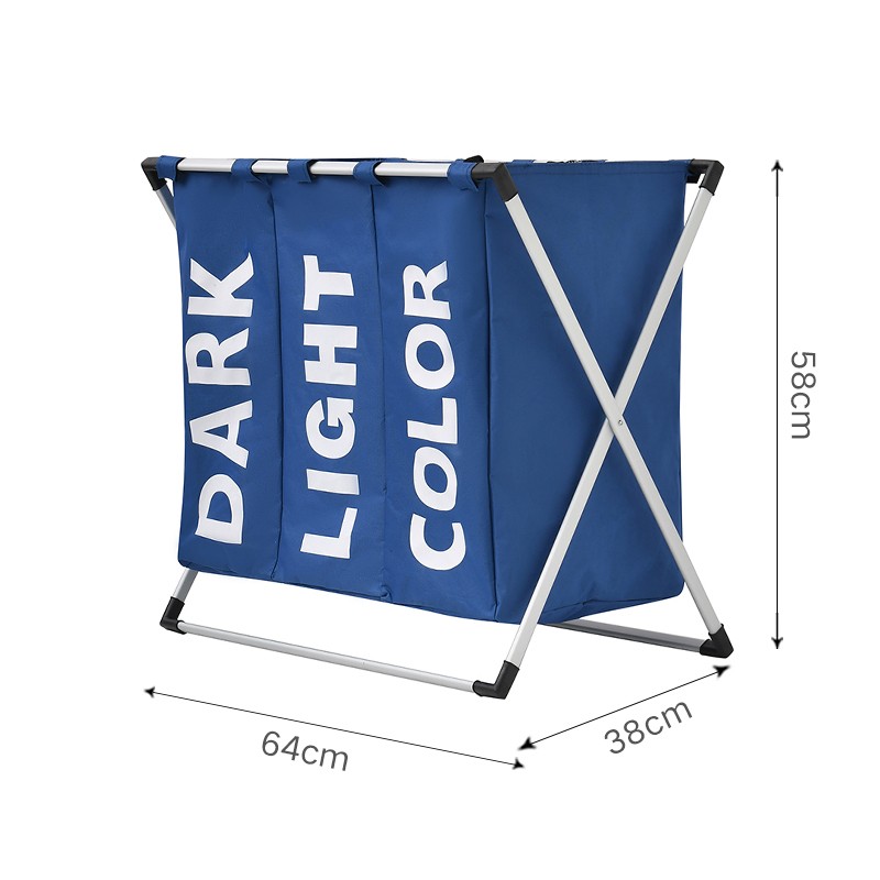 Large capacity three grid aluminum frame laundry basket foldable storage bag