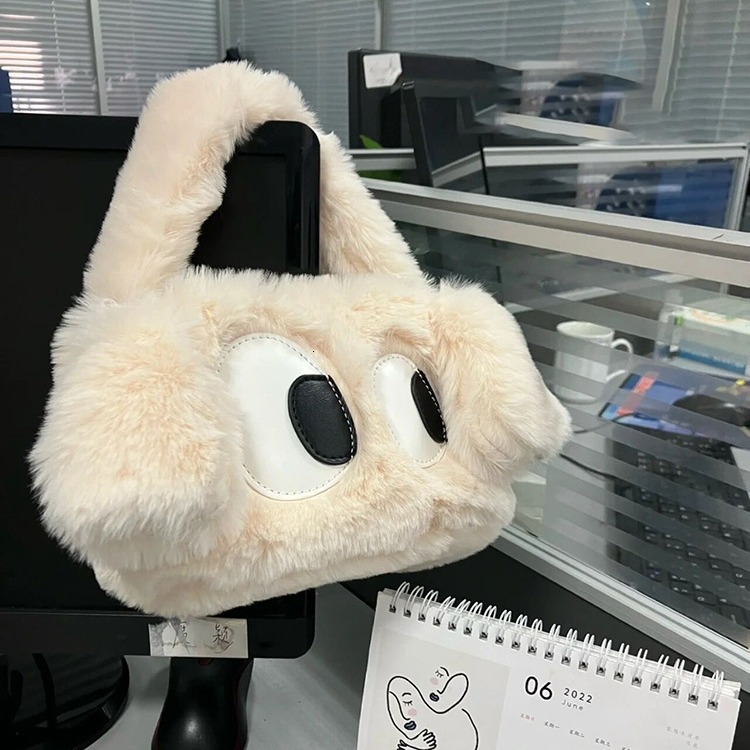 designer 2025 Winter New Furry Bag for Women Trendy Cute Cartoon Dog Plush Handbag Shoulder Crossbody Small Square Bag