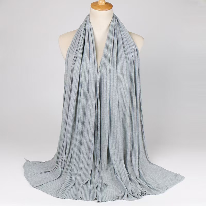 T908 new jersey wrinkled monochrome ladies long scarf hot collection mercerized cotton pleated headscarf scarf